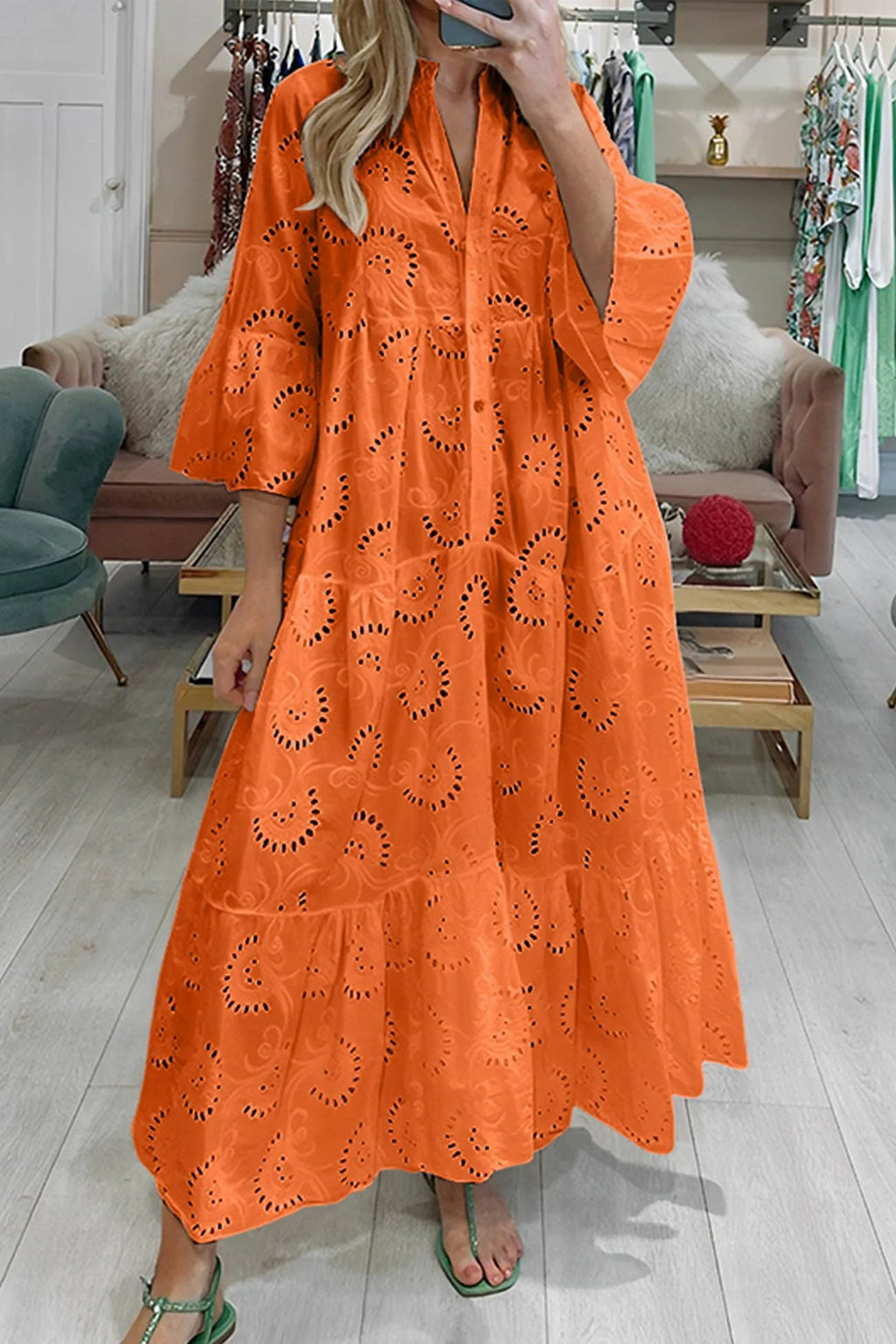 Women's maxi dress in boho style with delicate embroidery | Airy long dress with flowing silhouette for leisure and everyday wear