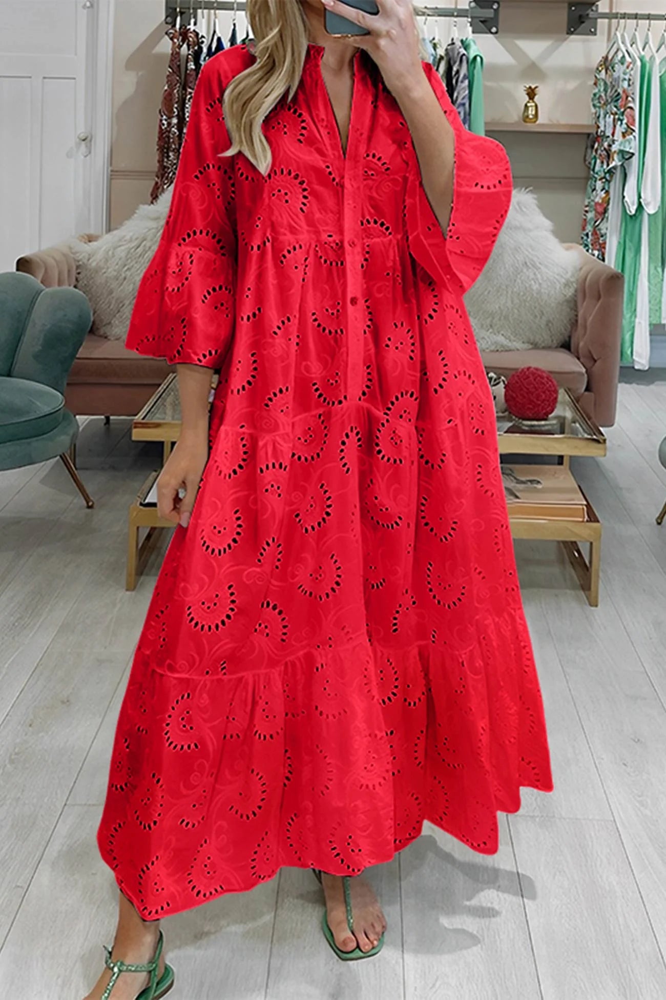 Women's maxi dress in boho style with delicate embroidery | Airy long dress with flowing silhouette for leisure and everyday wear