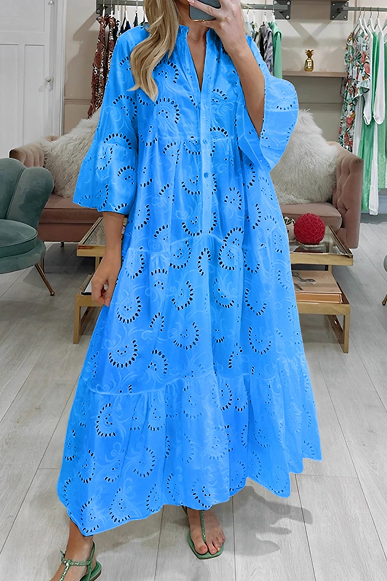 Women's maxi dress in boho style with delicate embroidery | Airy long dress with flowing silhouette for leisure and everyday wear