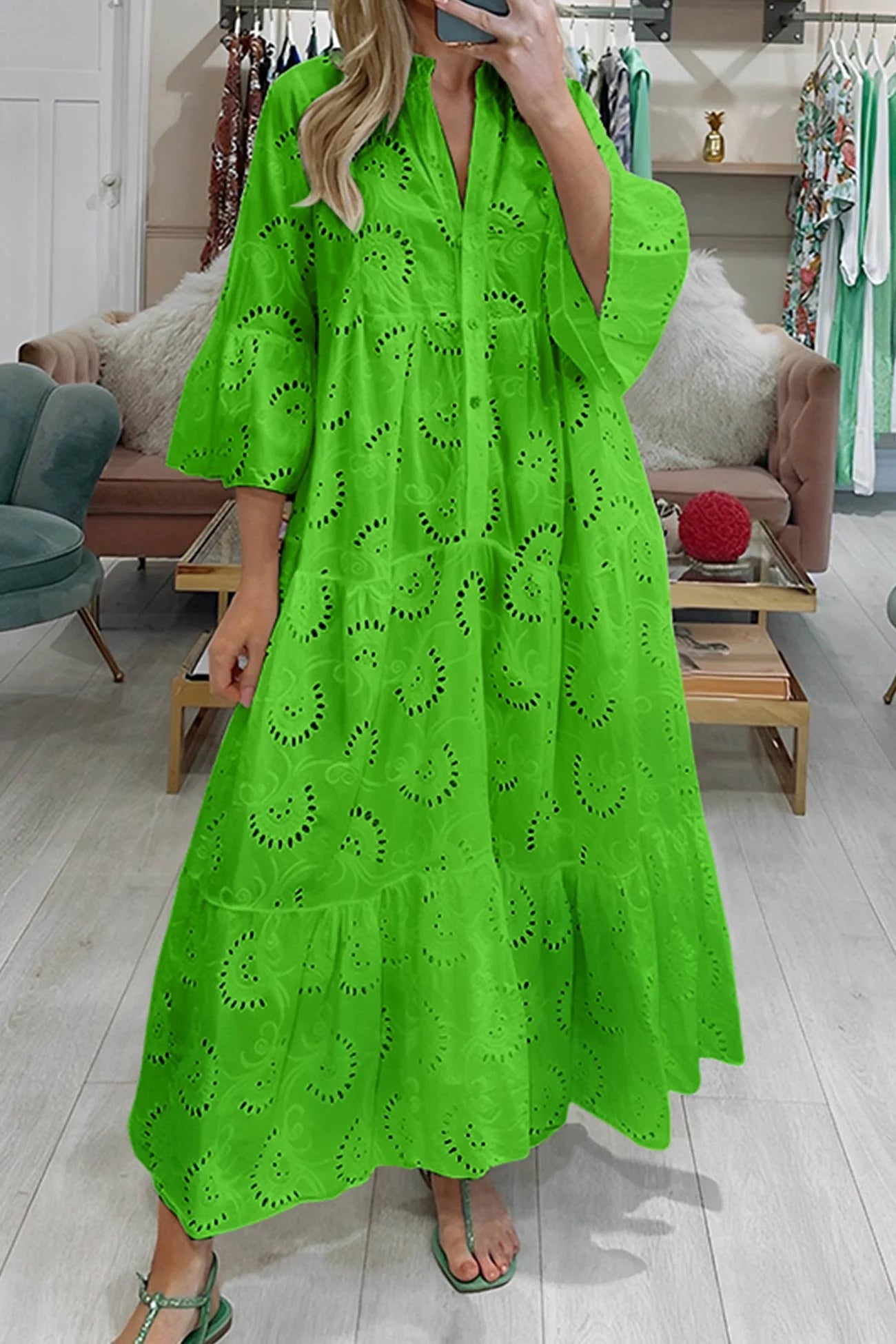 Women's maxi dress in boho style with delicate embroidery | Airy long dress with flowing silhouette for leisure and everyday wear