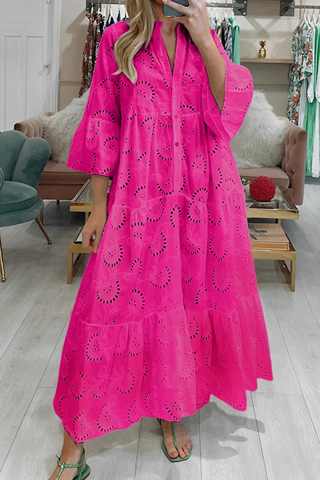 Women's maxi dress in boho style with delicate embroidery | Airy long dress with flowing silhouette for leisure and everyday wear
