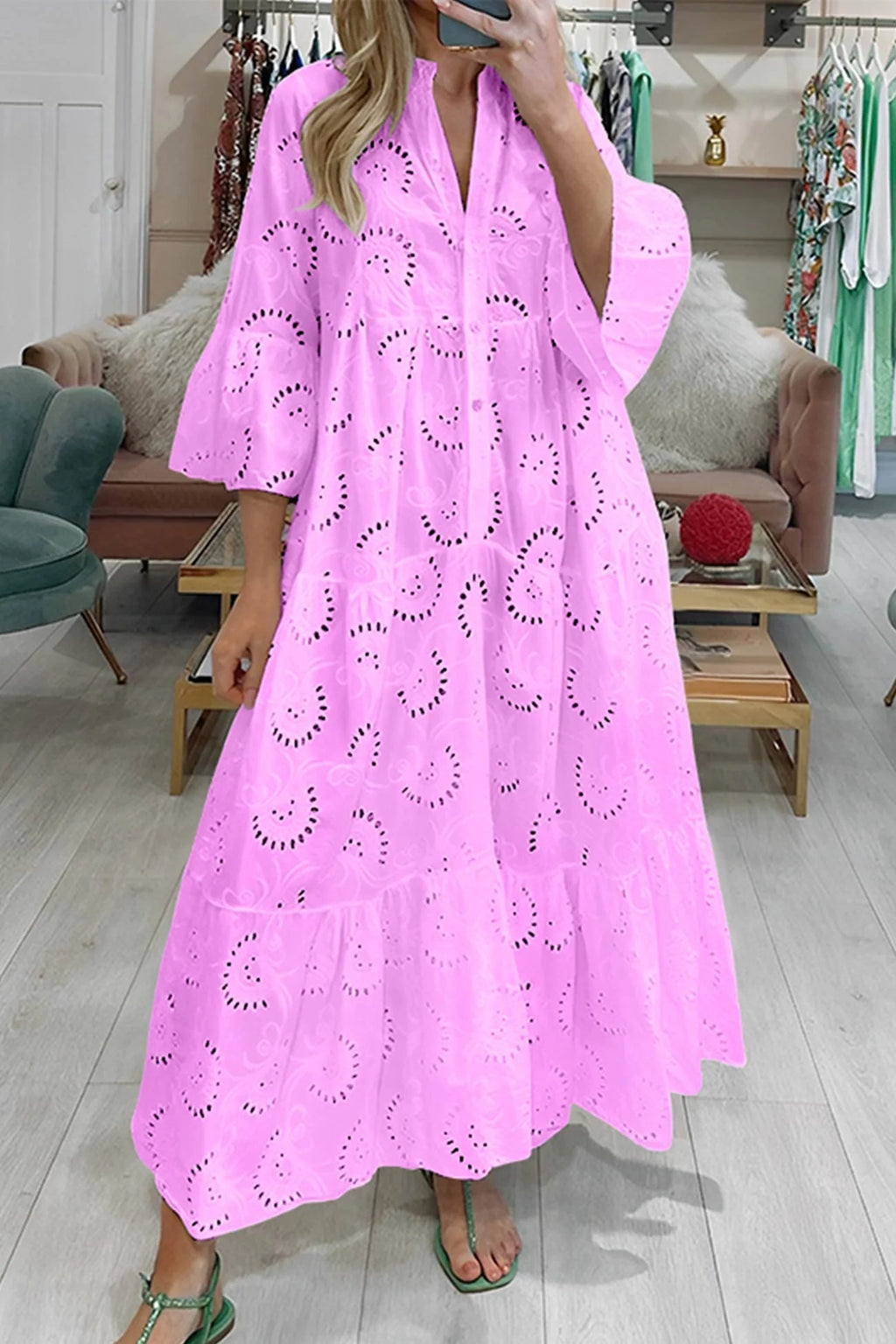 Women's maxi dress in boho style with delicate embroidery | Airy long dress with flowing silhouette for leisure and everyday wear
