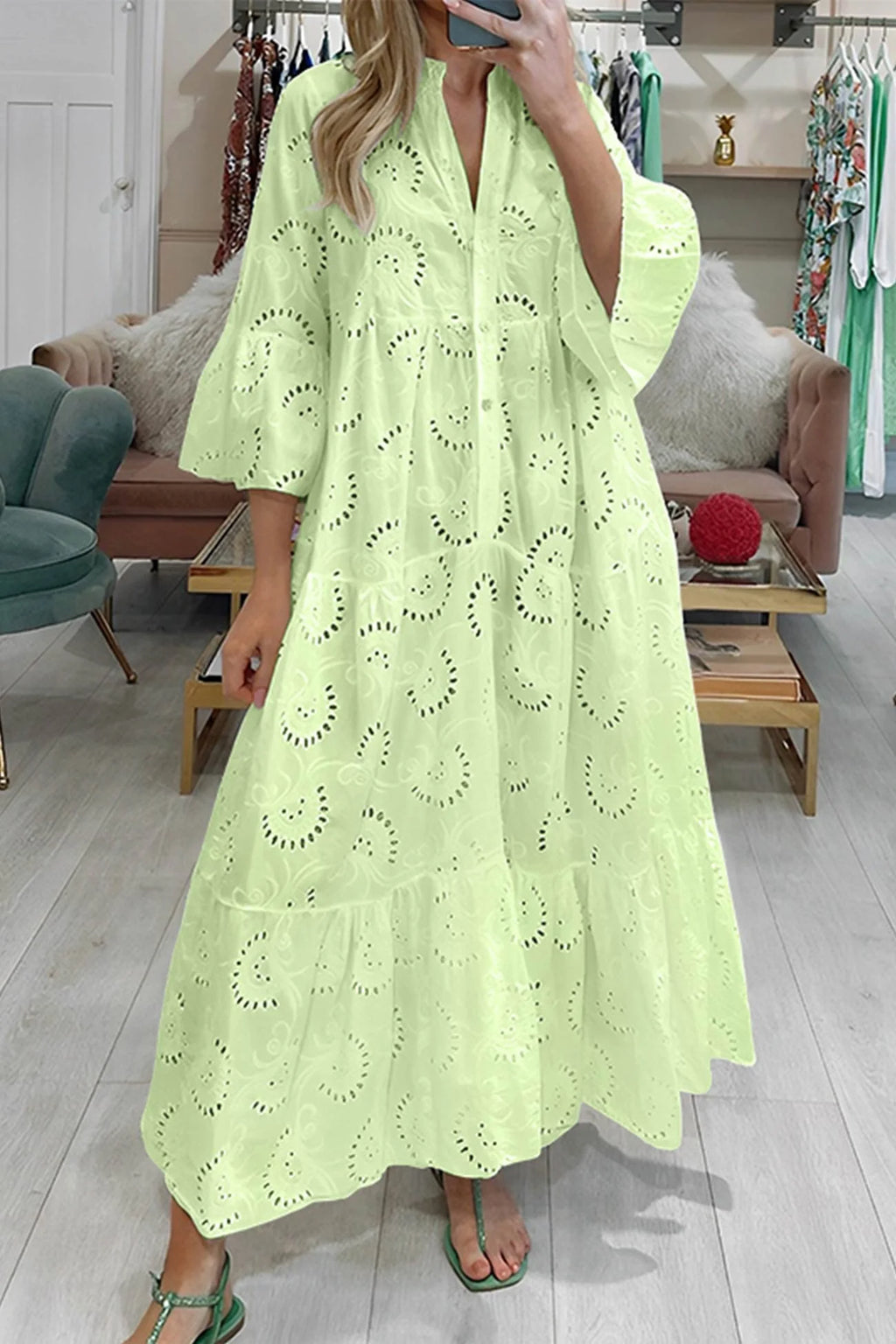 Women's maxi dress in boho style with delicate embroidery | Airy long dress with flowing silhouette for leisure and everyday wear