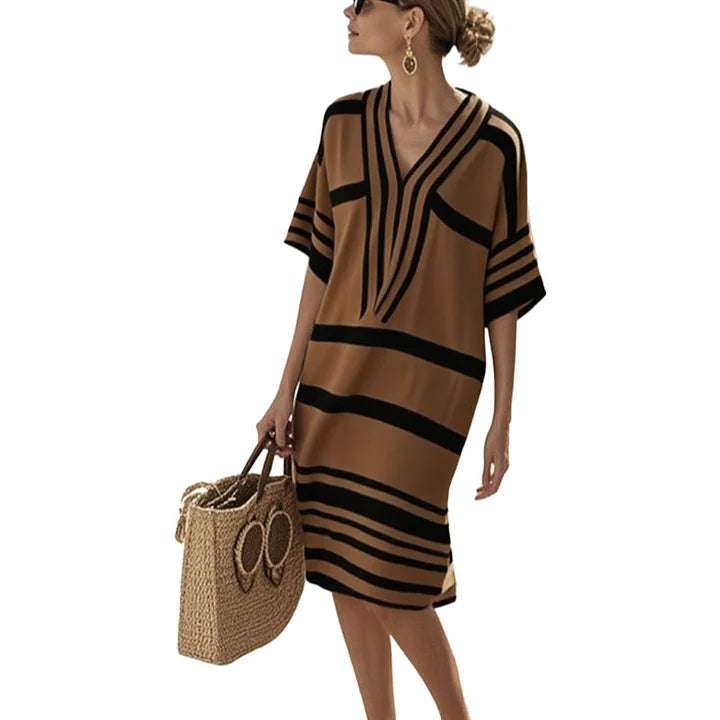 Striped summer dress for women with V-neck | Airy casual dress with flowing fit for warm days