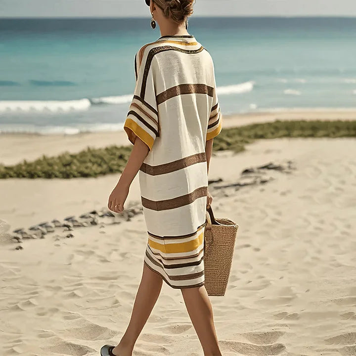 Striped summer dress for women with V-neck | Airy casual dress with flowing fit for warm days
