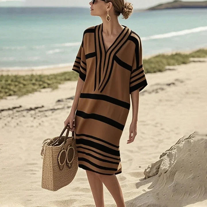 Striped summer dress for women with V-neck | Airy casual dress with flowing fit for warm days