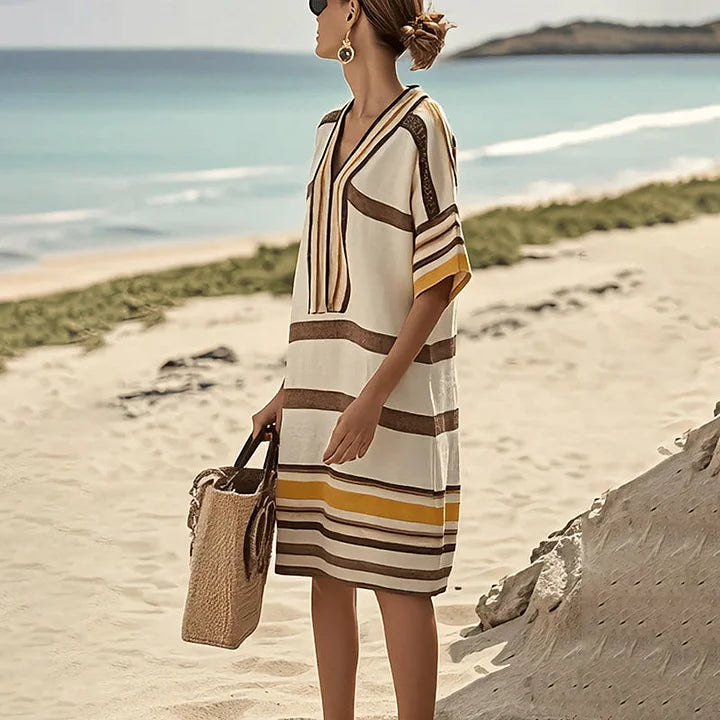 Striped summer dress for women with V-neck | Airy casual dress with flowing fit for warm days