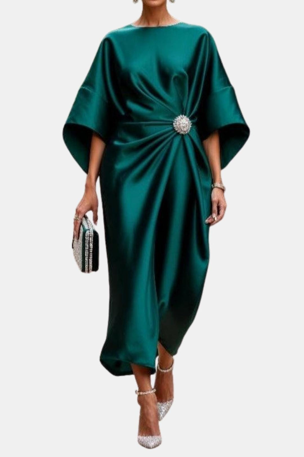 Maxikleid aus Satin mit weiten Ärmeln für Damen