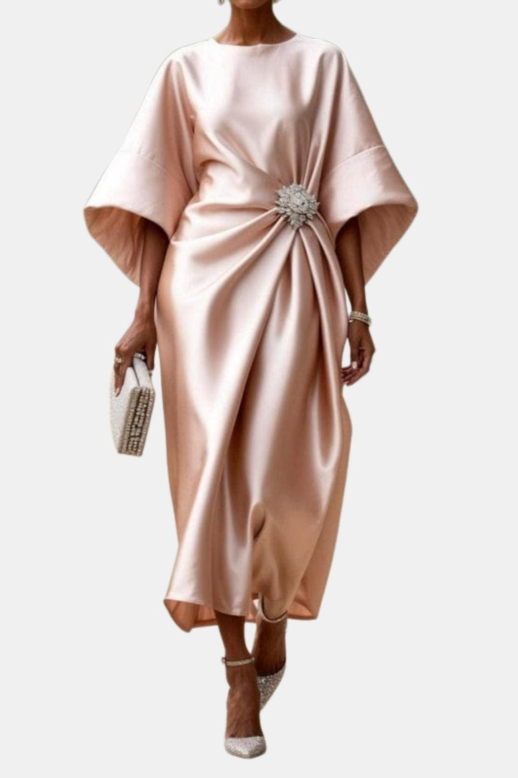 Maxikleid aus Satin mit weiten Ärmeln für Damen