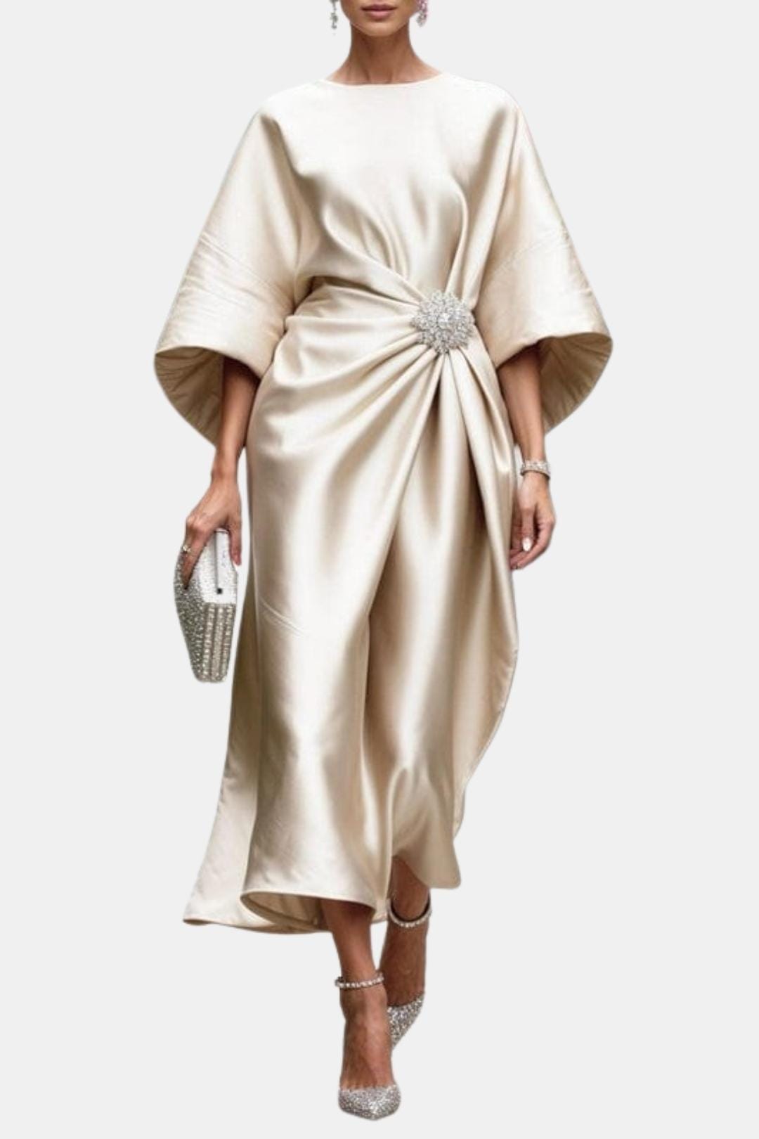 Maxikleid aus Satin mit weiten Ärmeln für Damen