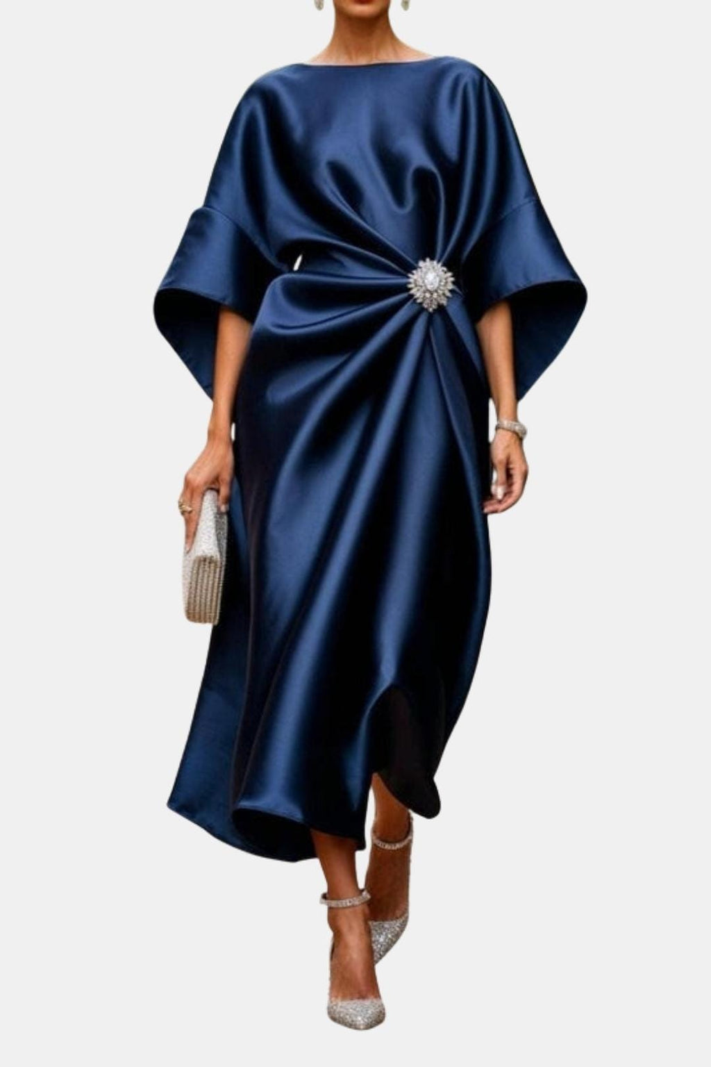 Maxikleid aus Satin mit weiten Ärmeln für Damen