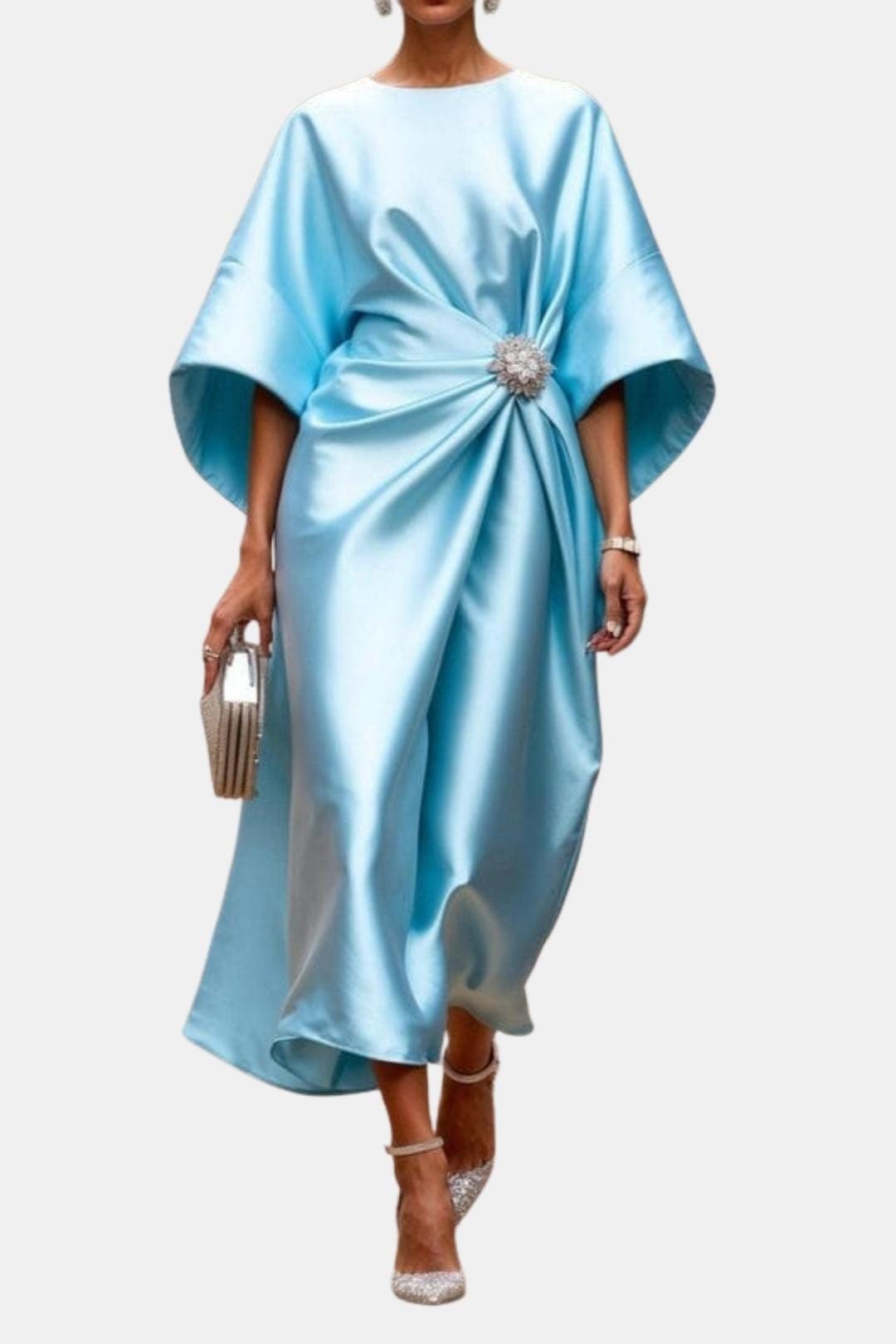Maxikleid aus Satin mit weiten Ärmeln für Damen