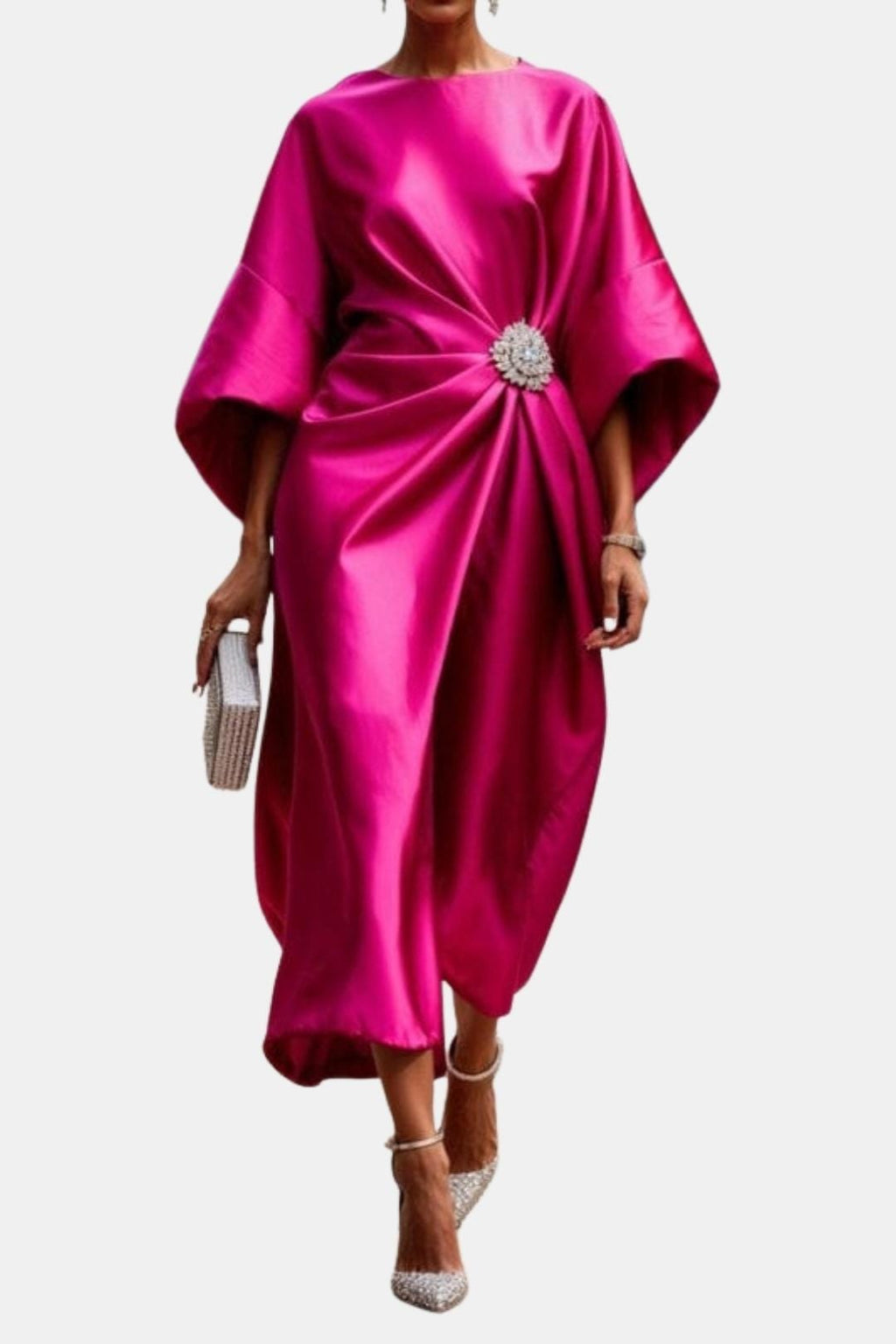 Maxikleid aus Satin mit weiten Ärmeln für Damen