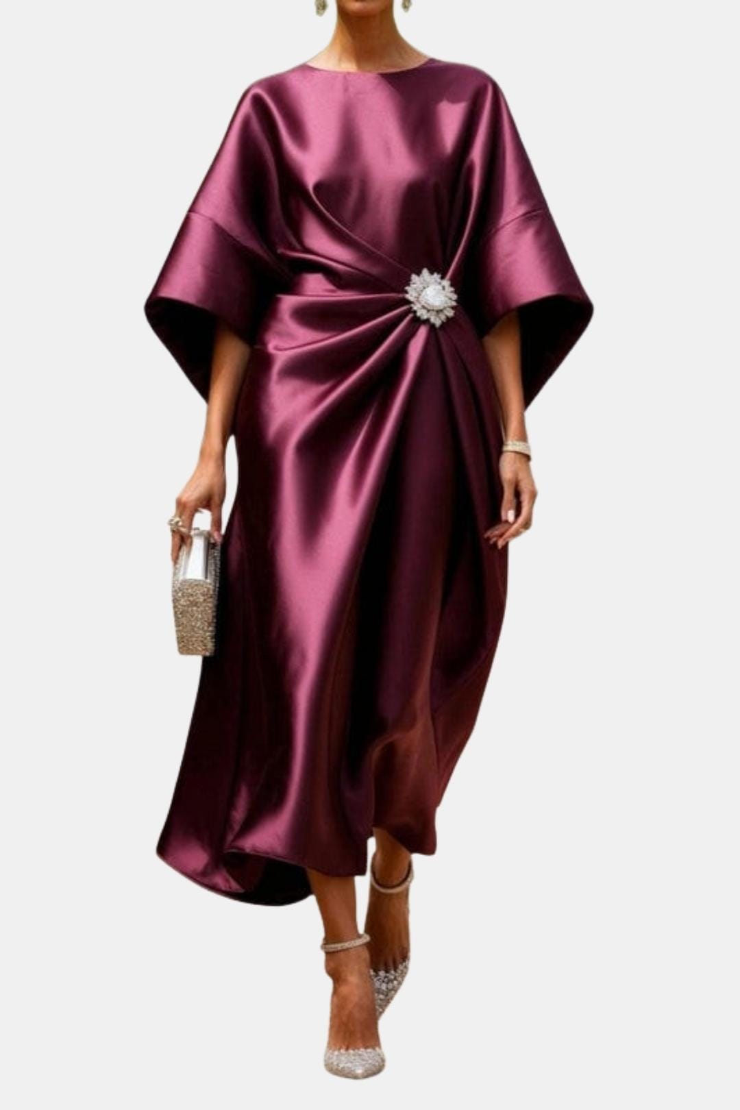 Maxikleid aus Satin mit weiten Ärmeln für Damen