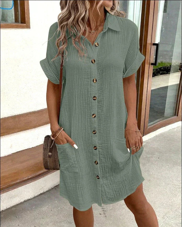 Women's Shirt Dress Made of Lightweight Cotton | Airy Summer Dress with Button Placket | Loose Knee-Length Casual Dress