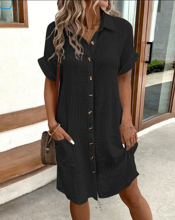 Women's Shirt Dress Made of Lightweight Cotton | Airy Summer Dress with Button Placket | Loose Knee-Length Casual Dress