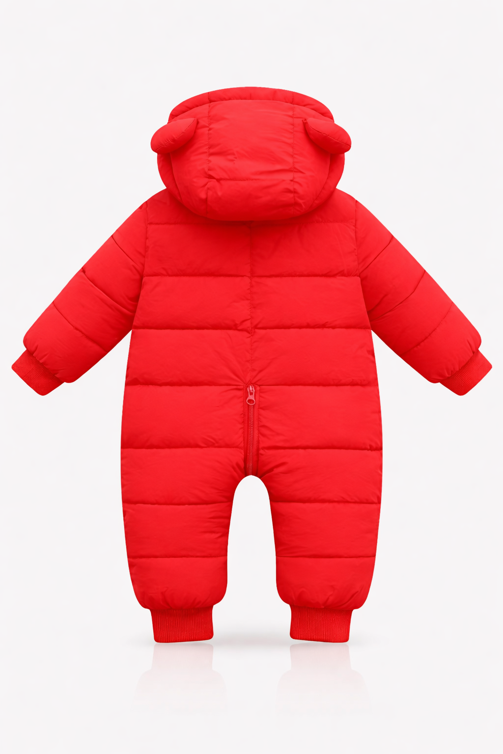 Red Warm and cuddly baby winter romper with ears