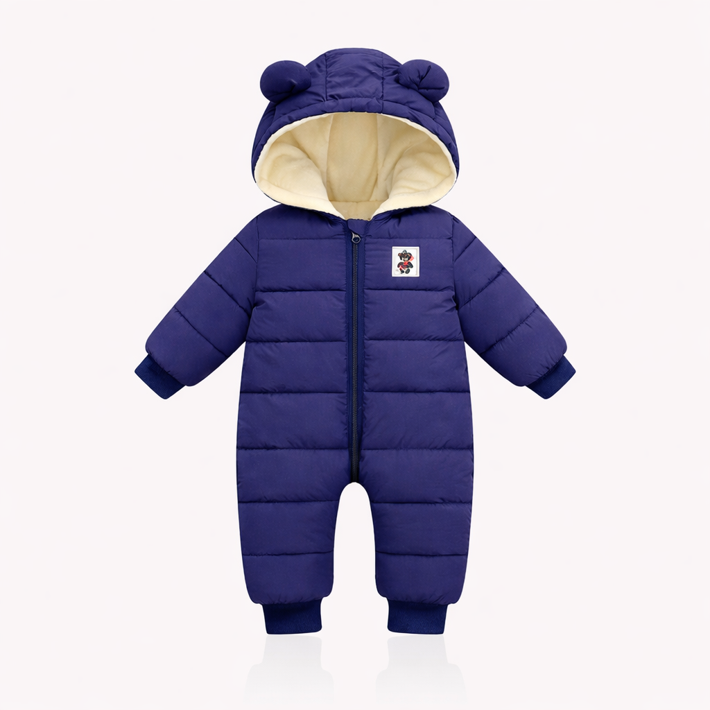 Blue Warm and cuddly baby winter romper with ears