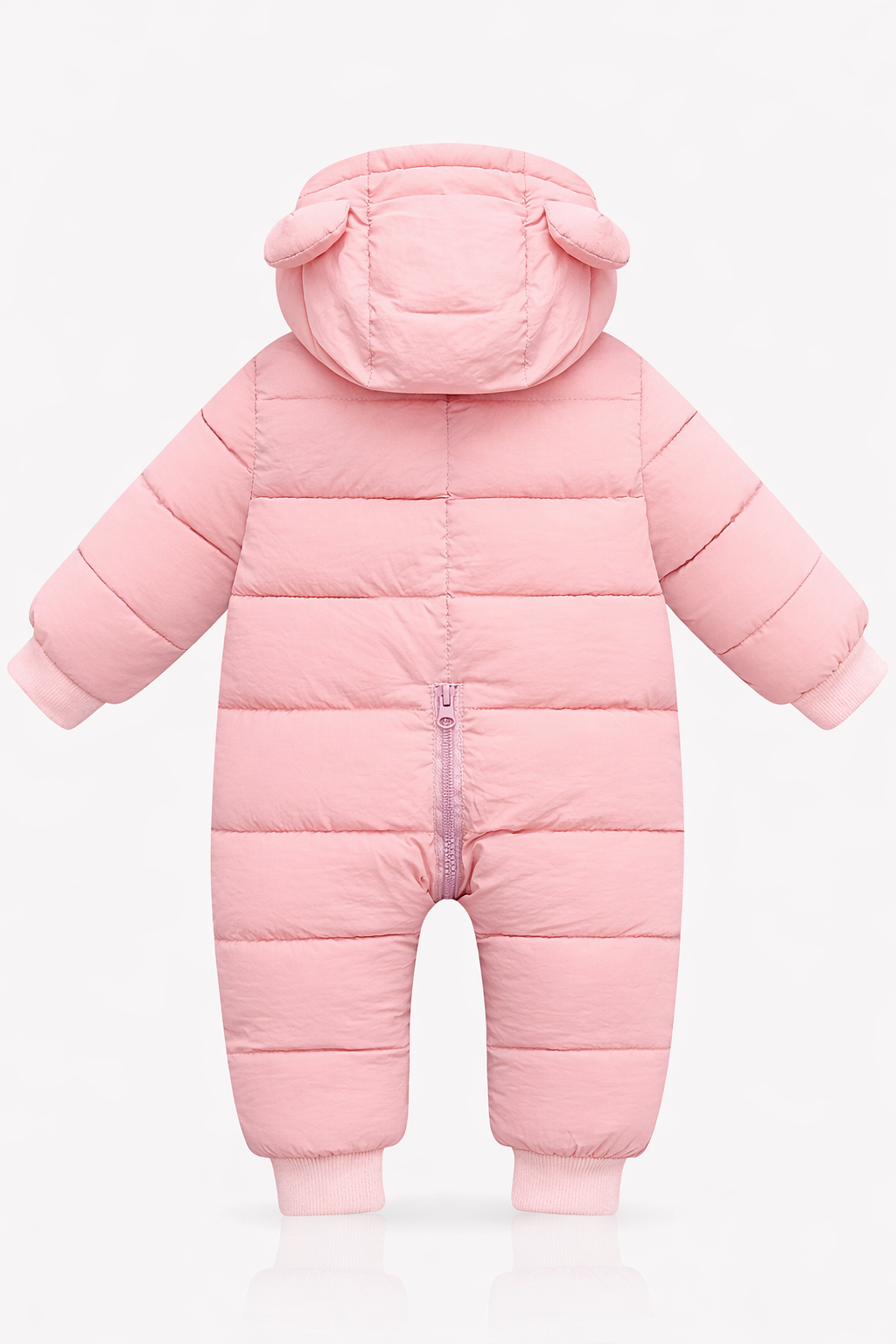 Pink Warm and cuddly baby winter romper with ears