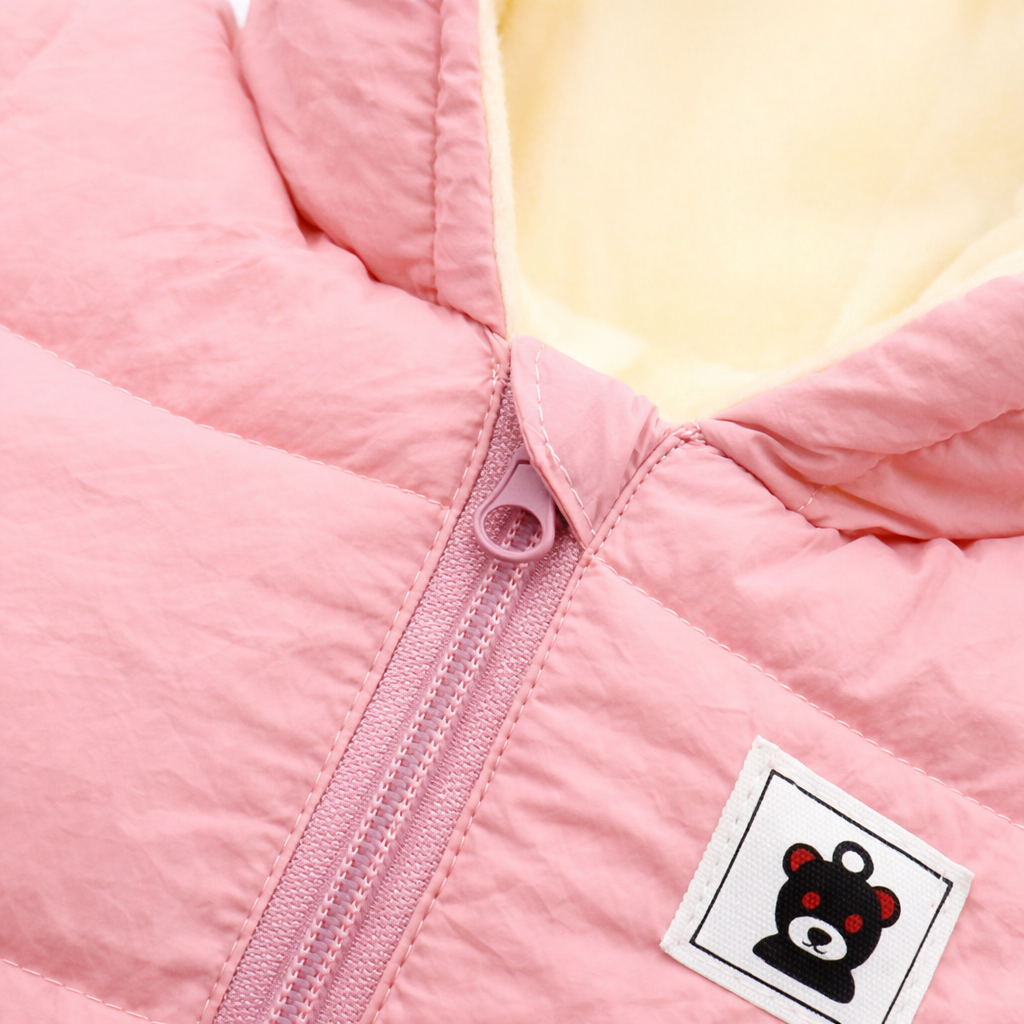 Pink Warm and cuddly baby winter romper with ears