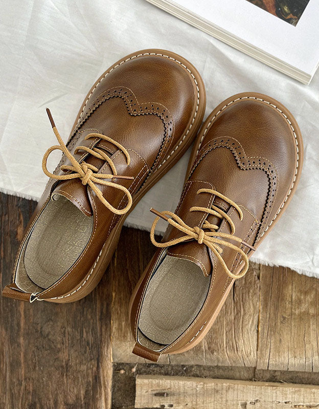 Damen Oxford Schuhe mit breiter Karree-Form | Klassische Brogue Halbschuhe mit kleinem Absatz und gepolsterter Sohle