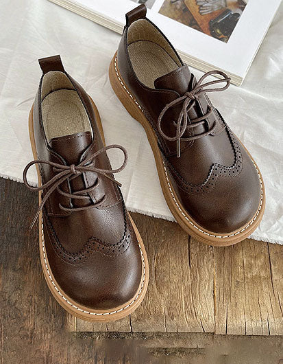 Damen Oxford Schuhe mit breiter Karree-Form | Klassische Brogue Halbschuhe mit kleinem Absatz und gepolsterter Sohle