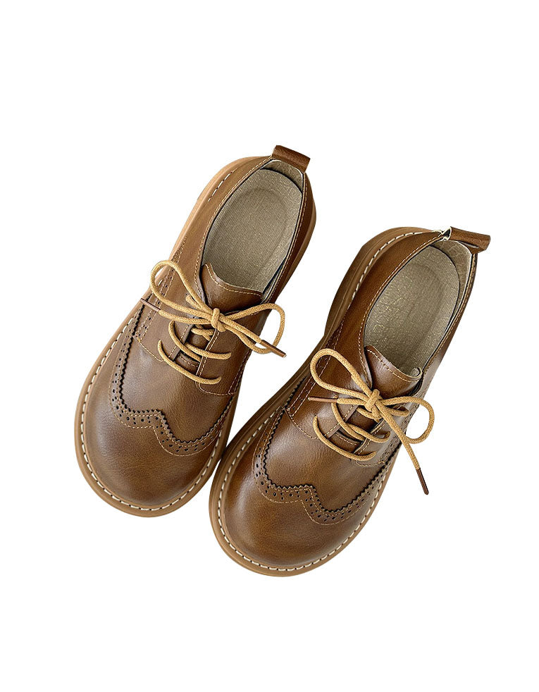 Damen Oxford Schuhe mit breiter Karree-Form | Klassische Brogue Halbschuhe mit kleinem Absatz und gepolsterter Sohle