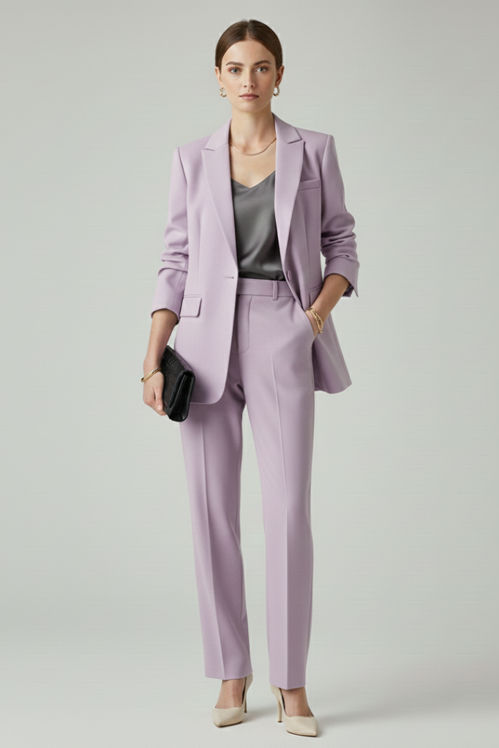 Women's Blazer Set Two-Piece | Tailored Blazer and Straight-Leg Trousers | Elegant Business Outfit for Women
