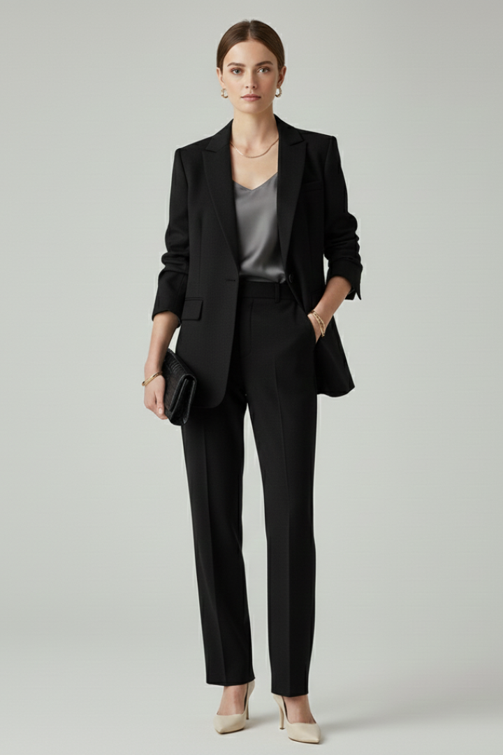 Women's Blazer Set Two-Piece | Tailored Blazer and Straight-Leg Trousers | Elegant Business Outfit for Women