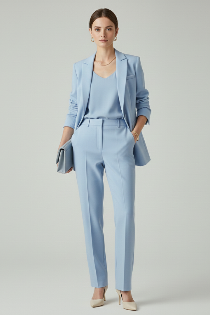 Women's Blazer Set Two-Piece | Tailored Blazer and Straight-Leg Trousers | Elegant Business Outfit for Women