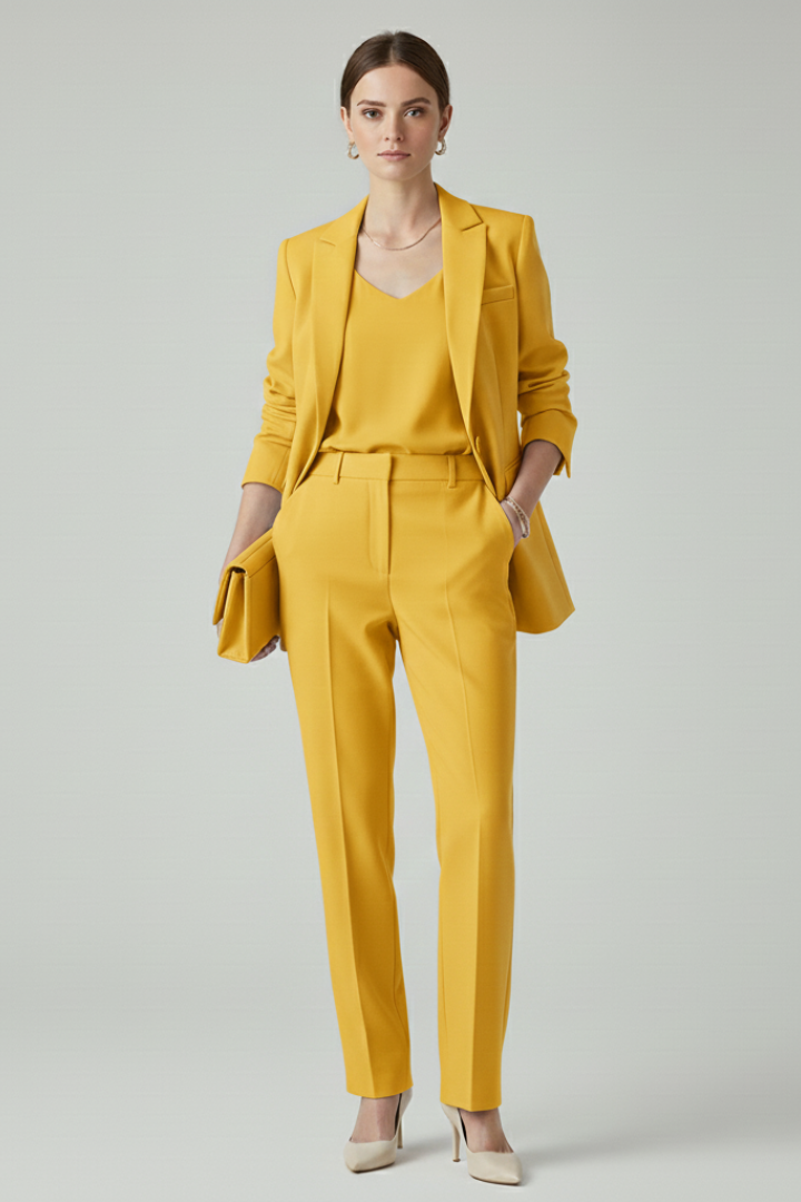 Women's Blazer Set Two-Piece | Tailored Blazer and Straight-Leg Trousers | Elegant Business Outfit for Women