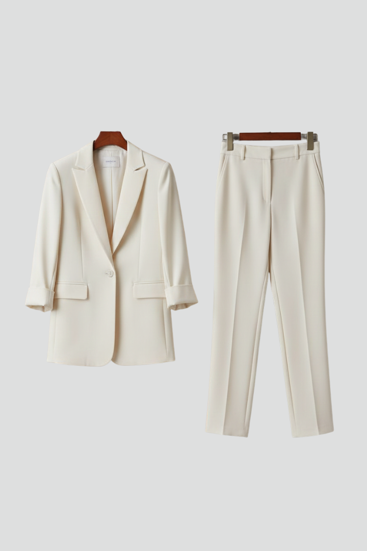 Women's Blazer Set Two-Piece | Tailored Blazer and Straight-Leg Trousers | Elegant Business Outfit for Women