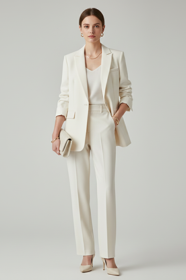 Women's Blazer Set Two-Piece | Tailored Blazer and Straight-Leg Trousers | Elegant Business Outfit for Women