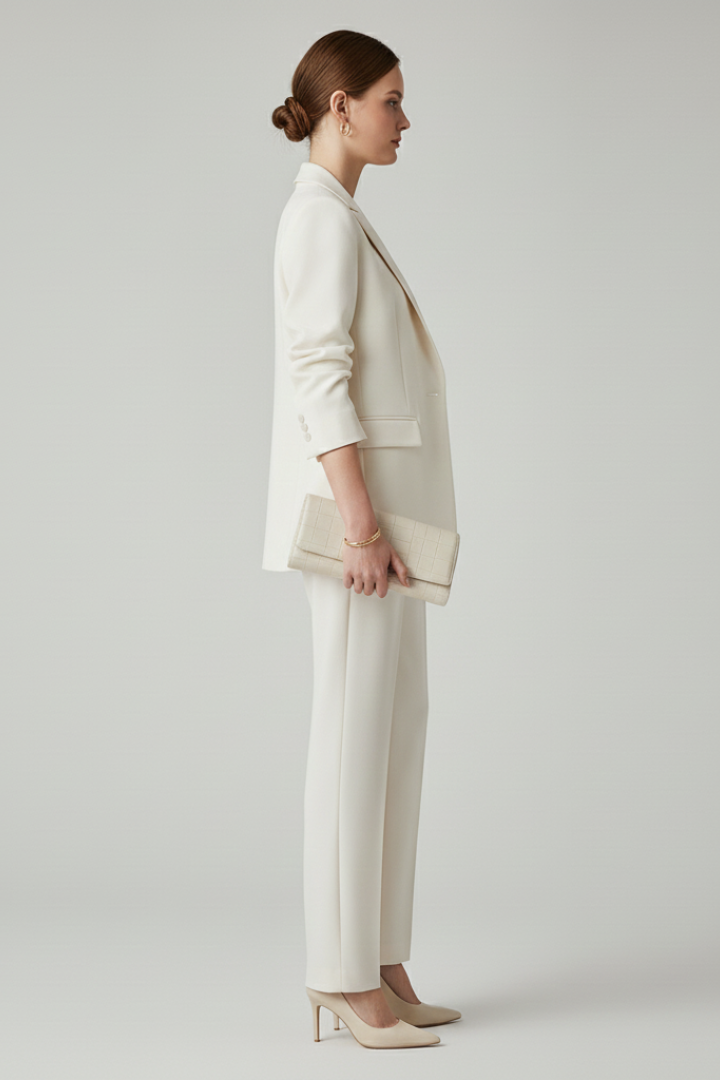 Women's Blazer Set Two-Piece | Tailored Blazer and Straight-Leg Trousers | Elegant Business Outfit for Women