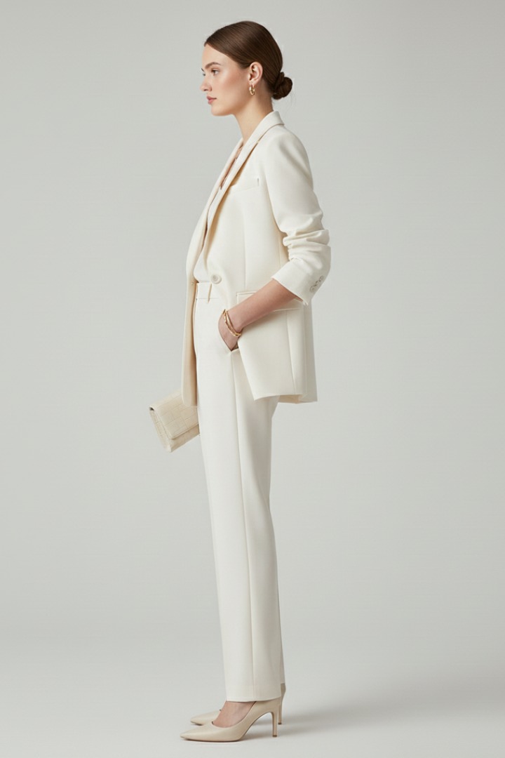 Women's Blazer Set Two-Piece | Tailored Blazer and Straight-Leg Trousers | Elegant Business Outfit for Women
