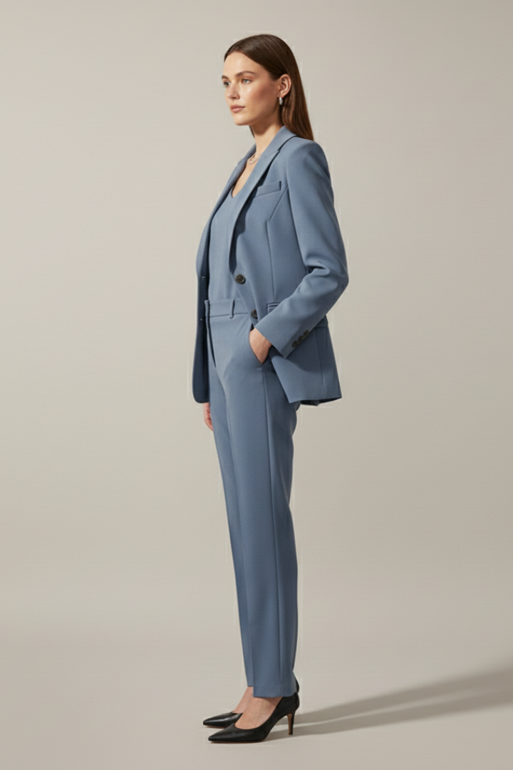 Damen Hosenanzug Set | Eleganter Zweiteiler mit Reverskragen Blazer und Gerade Geschnittener Stoffhose für Business und Alltag