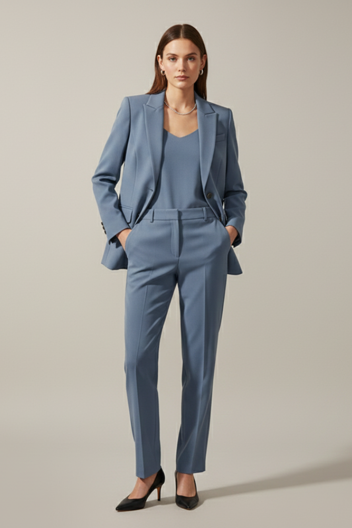 Damen Hosenanzug Set | Eleganter Zweiteiler mit Reverskragen Blazer und Gerade Geschnittener Stoffhose für Business und Alltag