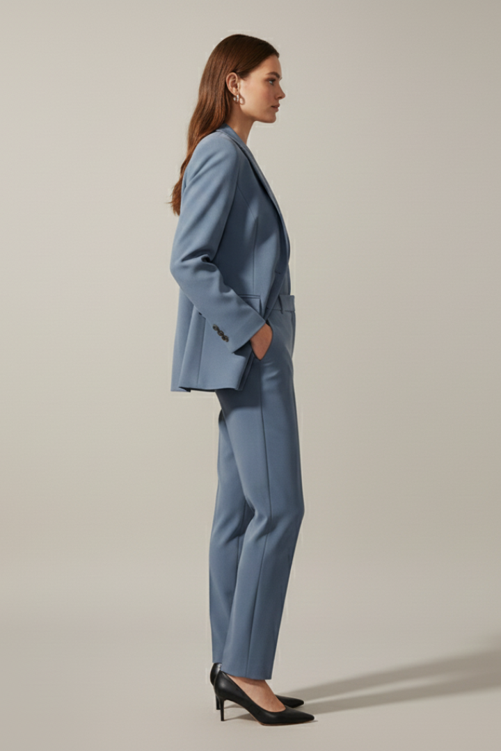 Damen Hosenanzug Set | Eleganter Zweiteiler mit Reverskragen Blazer und Gerade Geschnittener Stoffhose für Business und Alltag