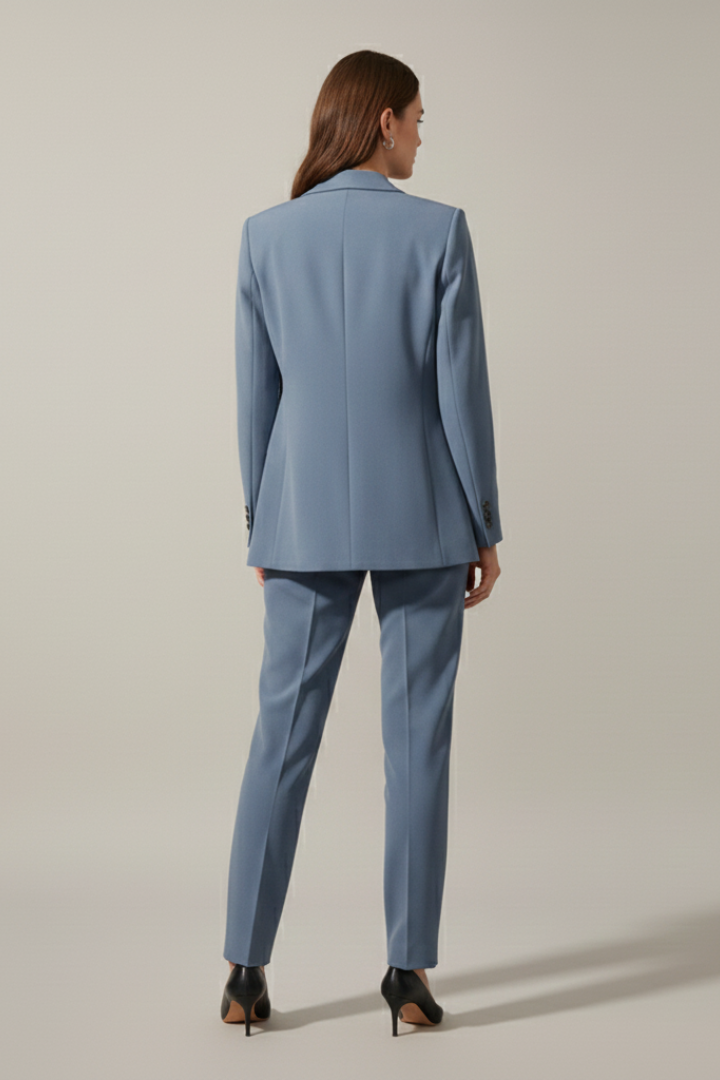 Damen Hosenanzug Set | Eleganter Zweiteiler mit Reverskragen Blazer und Gerade Geschnittener Stoffhose für Business und Alltag