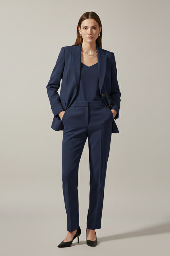 Damen Hosenanzug Set | Eleganter Zweiteiler mit Reverskragen Blazer und Gerade Geschnittener Stoffhose für Business und Alltag