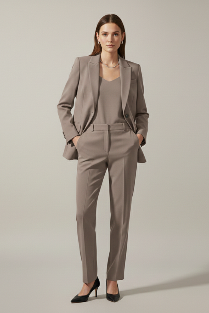 Damen Hosenanzug Set | Eleganter Zweiteiler mit Reverskragen Blazer und Gerade Geschnittener Stoffhose für Business und Alltag