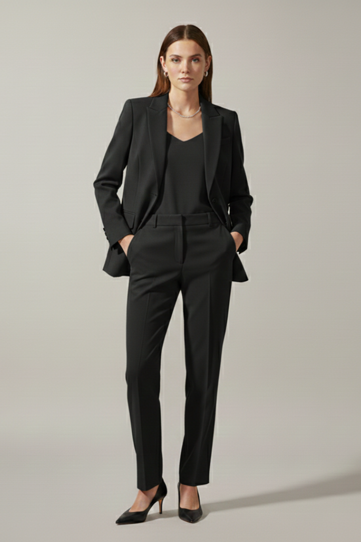 Damen Hosenanzug Set | Eleganter Zweiteiler mit Reverskragen Blazer und Gerade Geschnittener Stoffhose für Business und Alltag