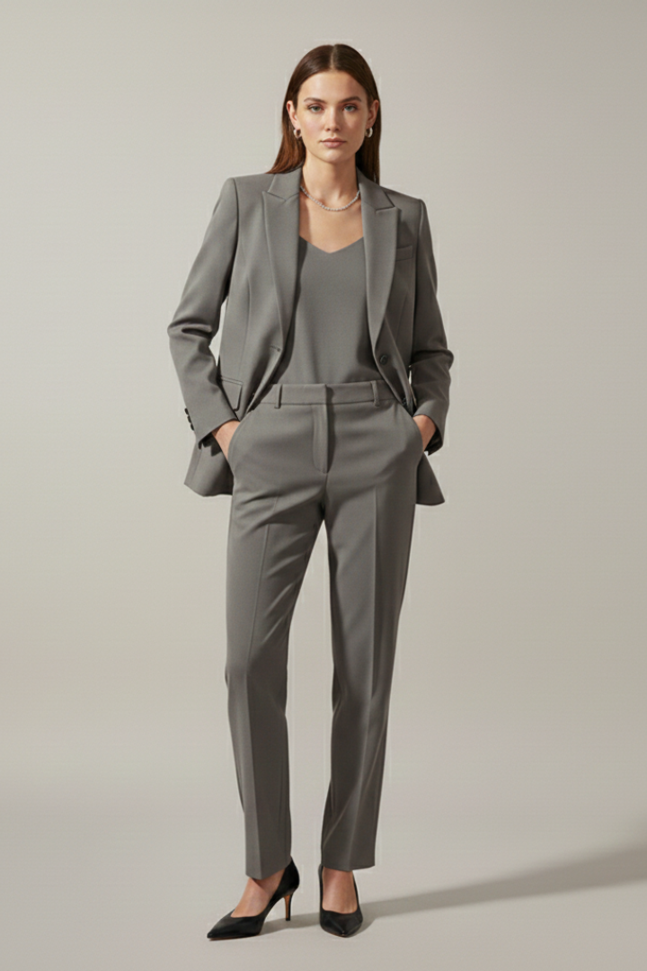 Damen Hosenanzug Set | Eleganter Zweiteiler mit Reverskragen Blazer und Gerade Geschnittener Stoffhose für Business und Alltag