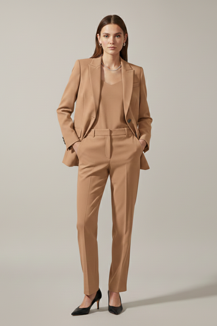 Damen Hosenanzug Set | Eleganter Zweiteiler mit Reverskragen Blazer und Gerade Geschnittener Stoffhose für Business und Alltag