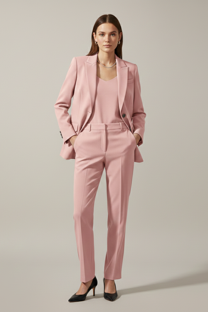Damen Hosenanzug Set | Eleganter Zweiteiler mit Reverskragen Blazer und Gerade Geschnittener Stoffhose für Business und Alltag