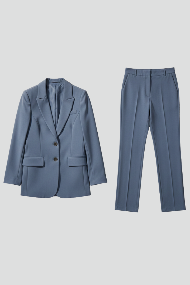 Damen Hosenanzug Set | Eleganter Zweiteiler mit Reverskragen Blazer und Gerade Geschnittener Stoffhose für Business und Alltag