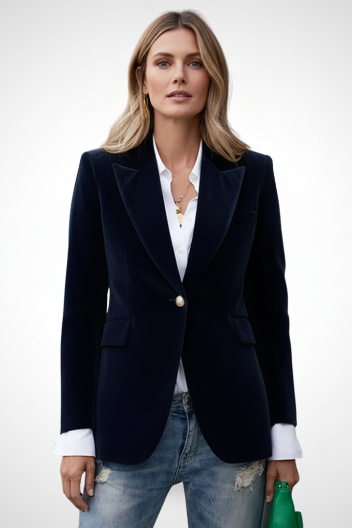 Classic Women's Blazer with Notched Collar and Single-Button Closure | Elegant Business Blazer with Pockets & Long Sleeves