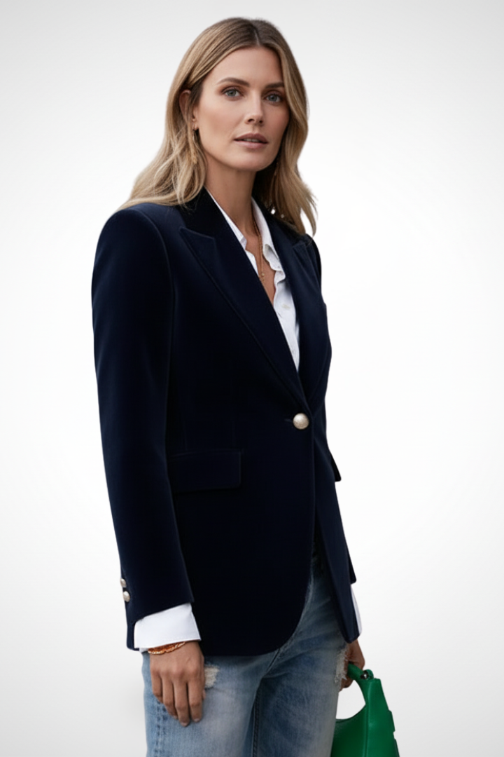 Classic Women's Blazer with Notched Collar and Single-Button Closure | Elegant Business Blazer with Pockets & Long Sleeves