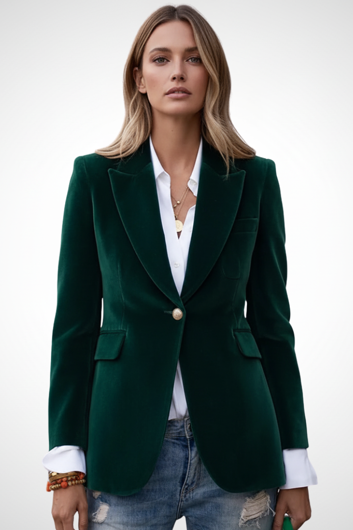 Classic Women's Blazer with Notched Collar and Single-Button Closure | Elegant Business Blazer with Pockets & Long Sleeves