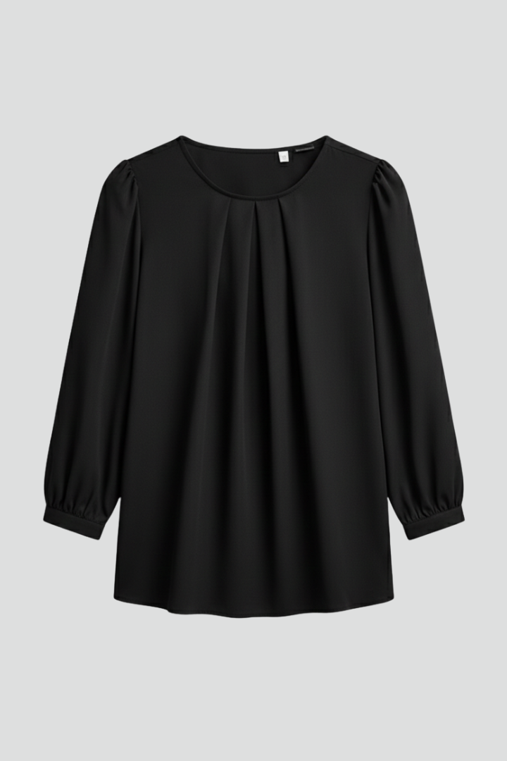 Damenbluse mit Rundhals und modischen Puffärmeln | Langarm Schlupfbluse mit Plissee-Detail | Vielseitige Business Bluse